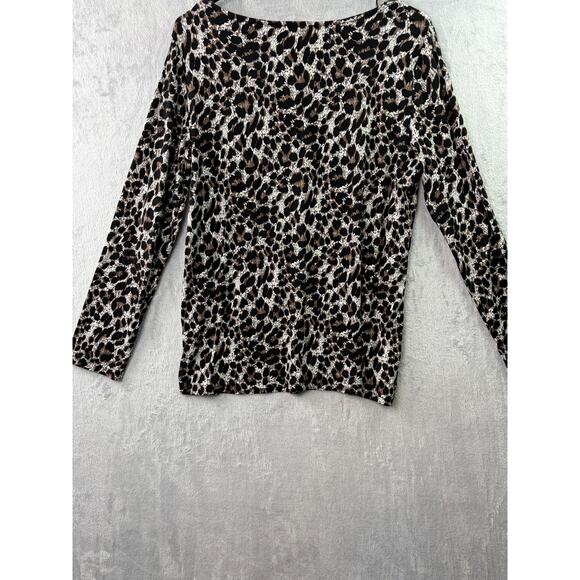 Mario Serrani Italy crew neck long sleeve leopard print top – size M - Picture 2 of 6